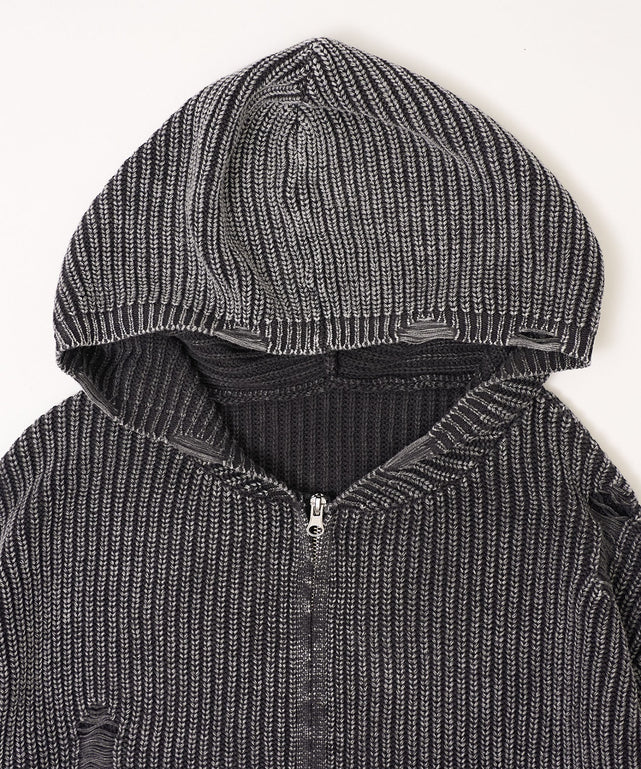 ダメージニットジップパーカー