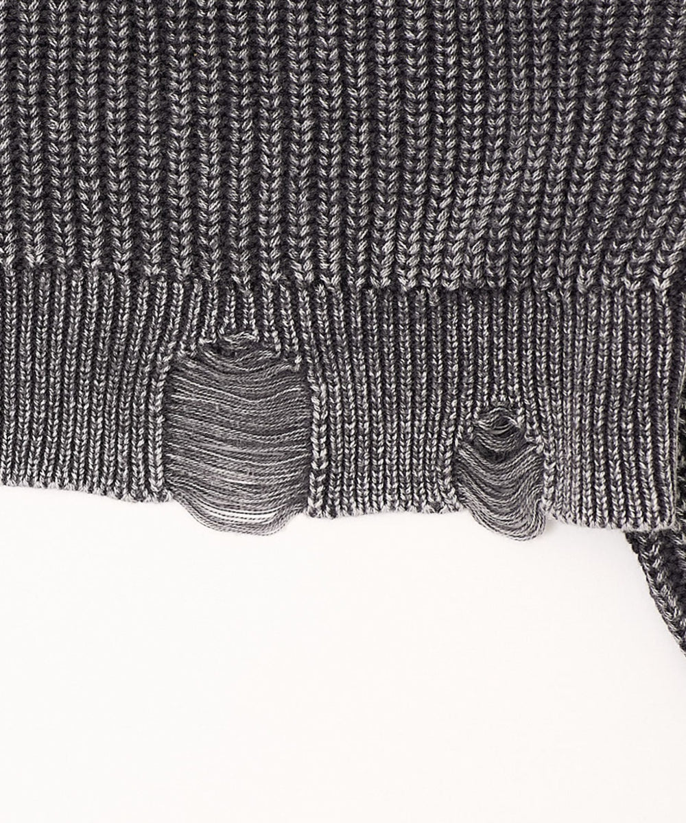 ダメージニットジップパーカー