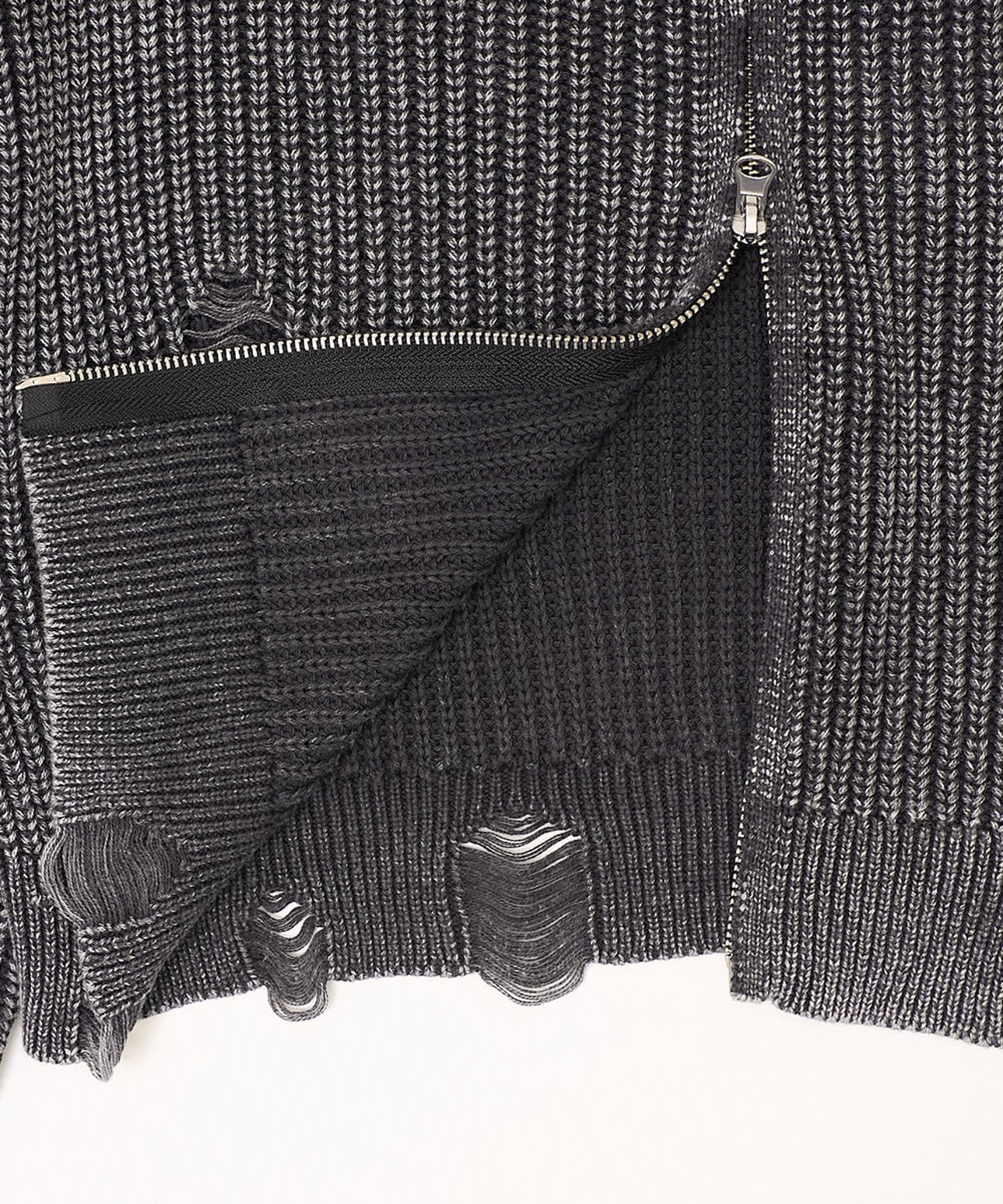 ダメージニットジップパーカー