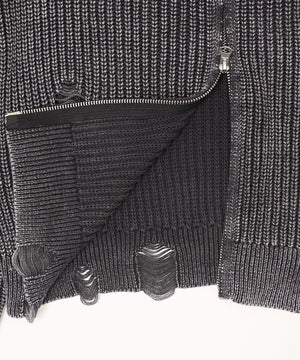 ダメージニットジップパーカー