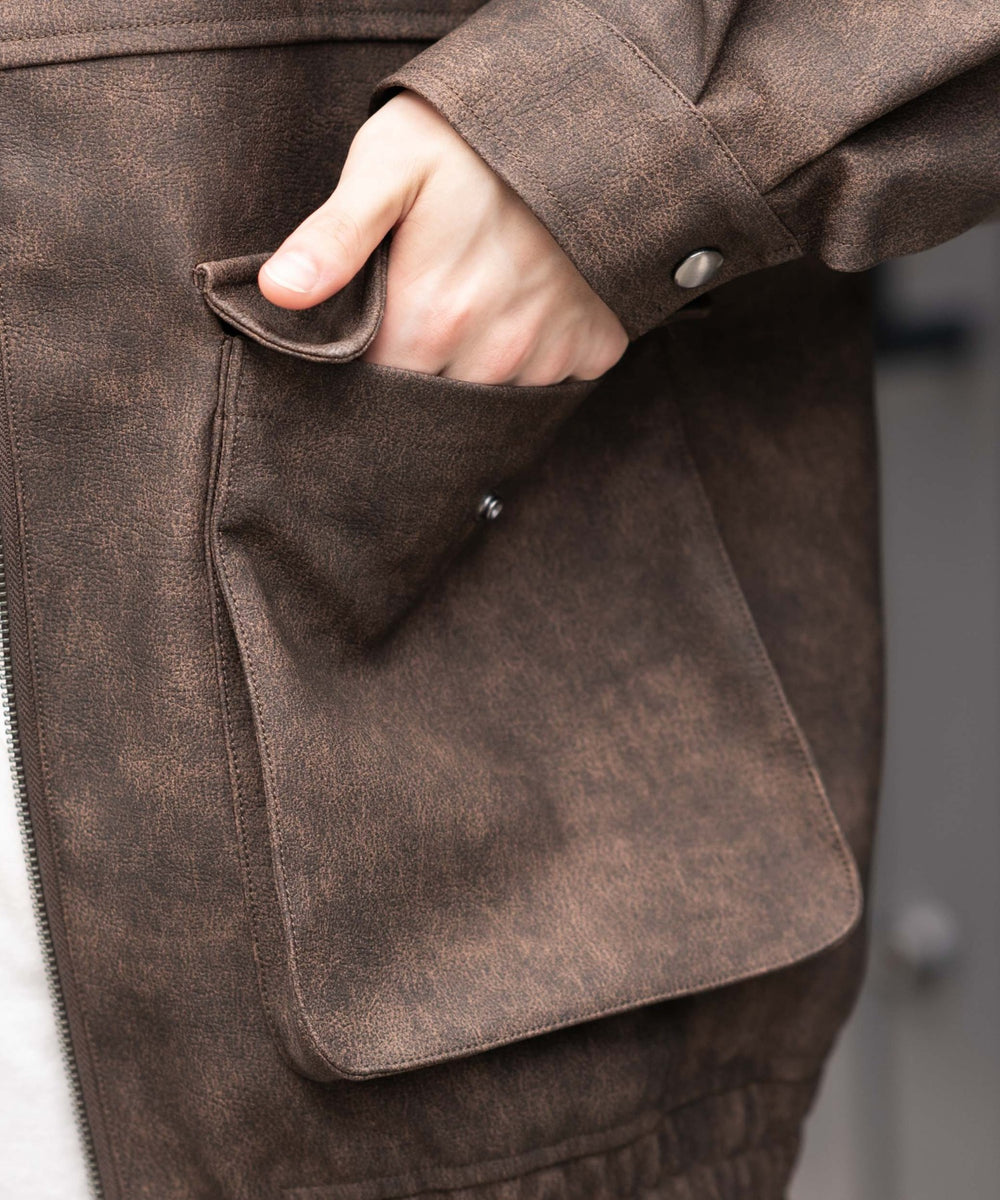 PUダブルZIPフライトブルゾン