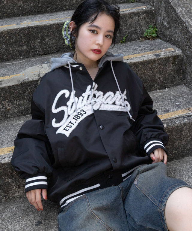 2WAYフードワッペンスタジャン/ブラック モデル：160cm L着用