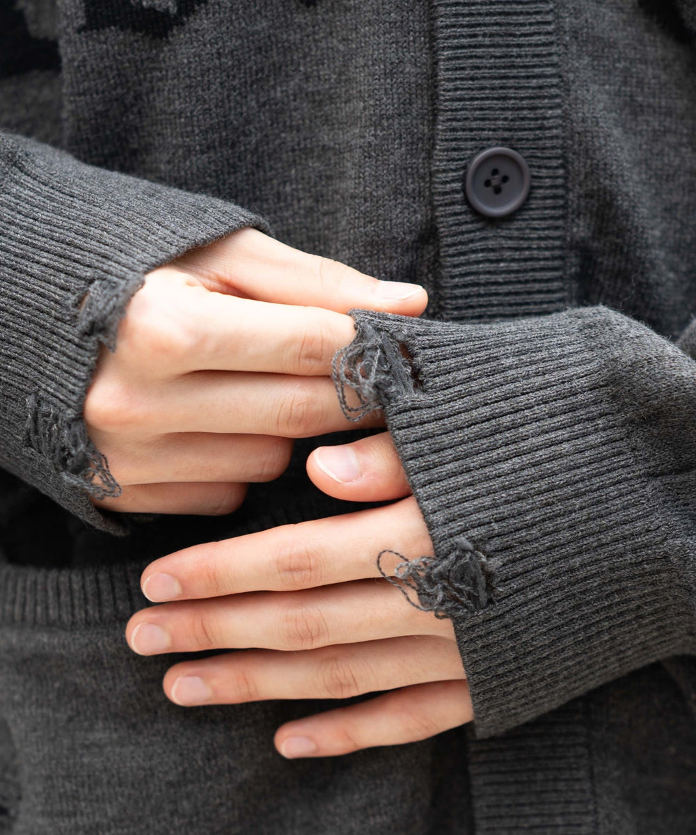 ダメージジャガードカーディガン