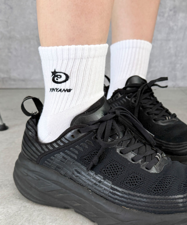 YINYANG刺繍アンクルパイルソックス(23-25cm)/ホワイト