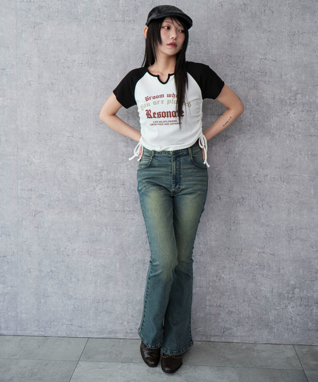 デニム中濃加工 モデル：159cm M着用