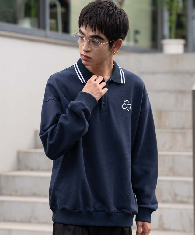 モチーフロゴポロスウェット/ネイビー　モデル：180㎝　L着用