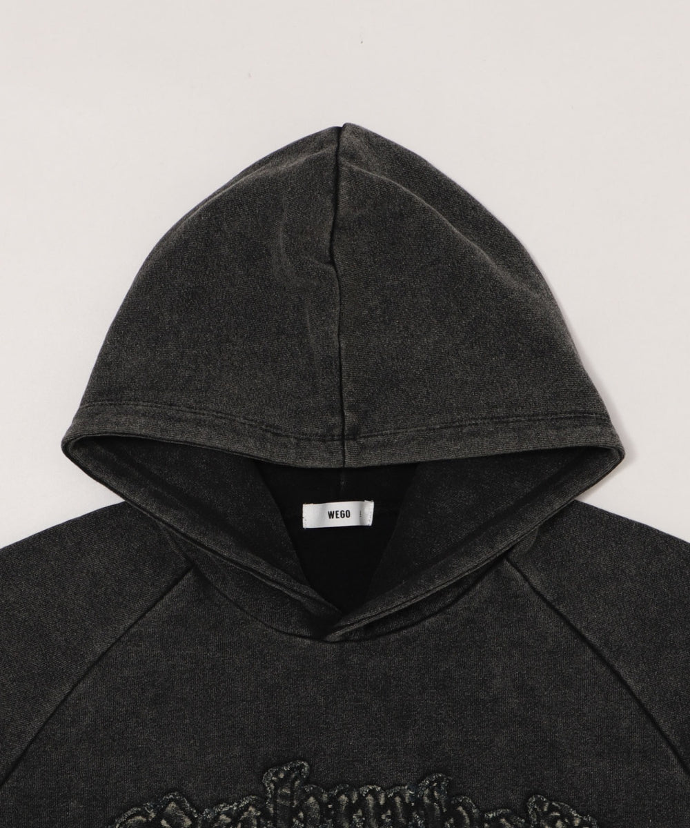 裏起毛ショートグラフィックプルパーカー