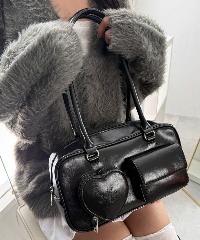 ハートポケットボストンバッグ/ブラック