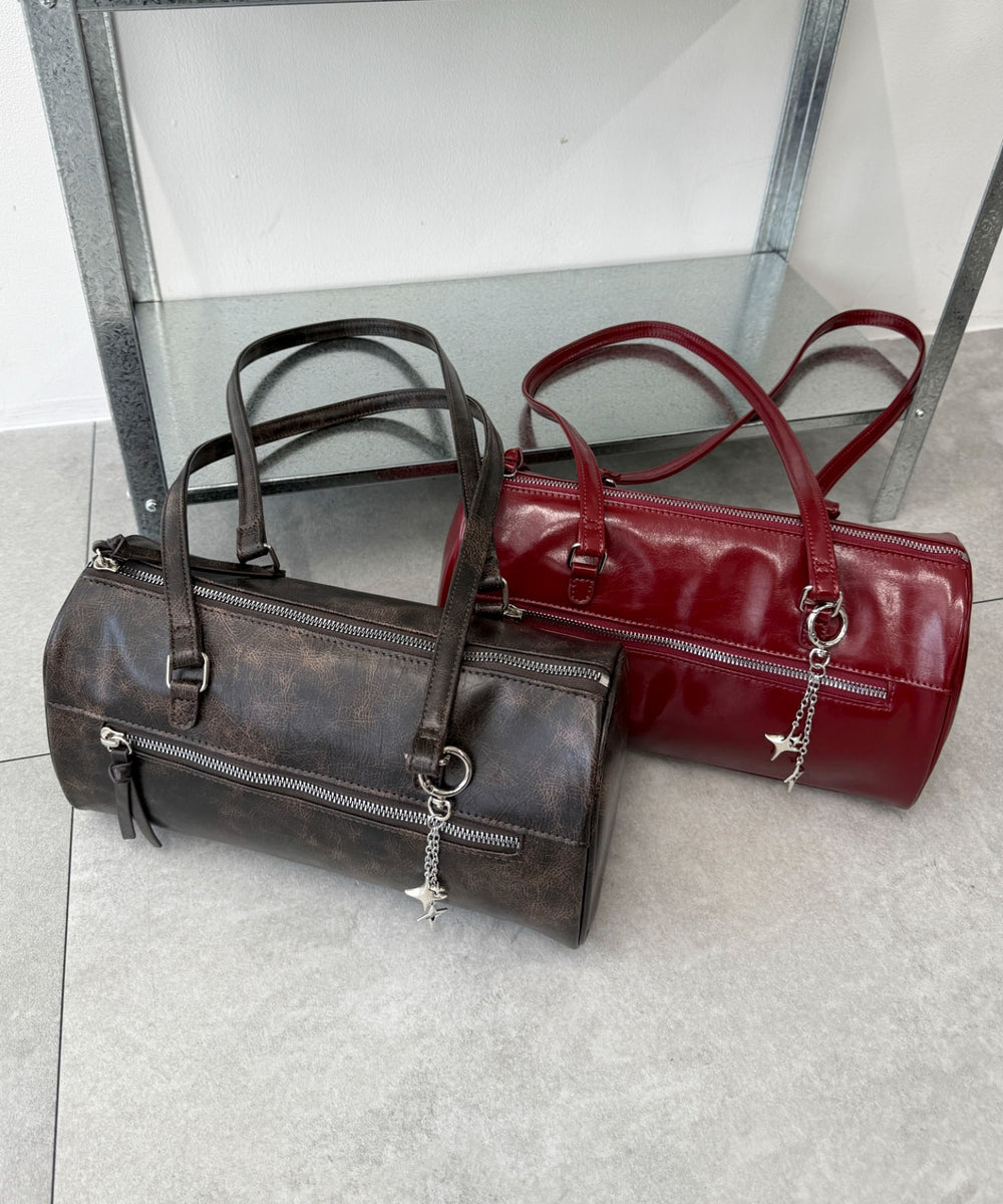 キラキラチャーム付きドラムボストンバッグ