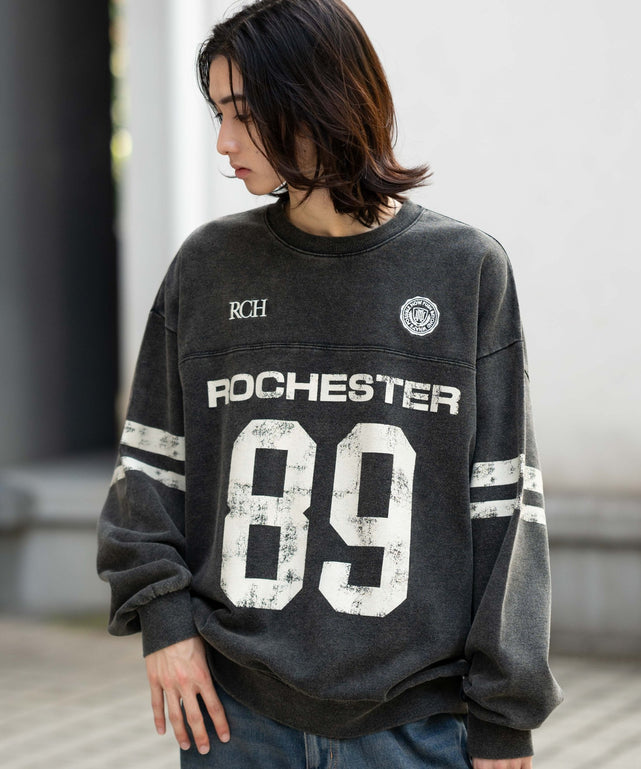 裏起毛ケミカルウォッシュナンバリングプルオーバー/ブラックソノタ モデル：175cm L着用