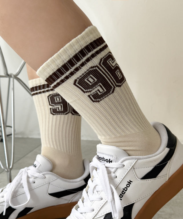 ナンバリングラインリブソックス(23-25cm)/ブラウン