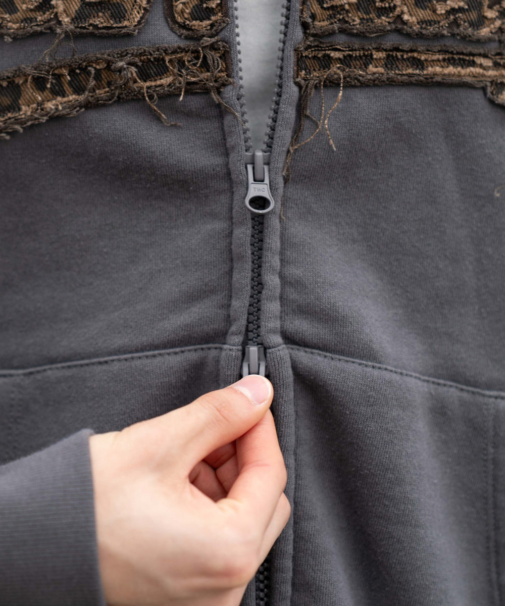 裏起毛レオパードワッペンダブルZIPパーカー