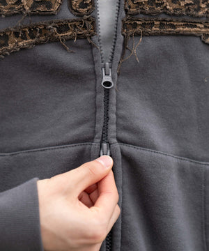 裏起毛レオパードワッペンダブルZIPパーカー