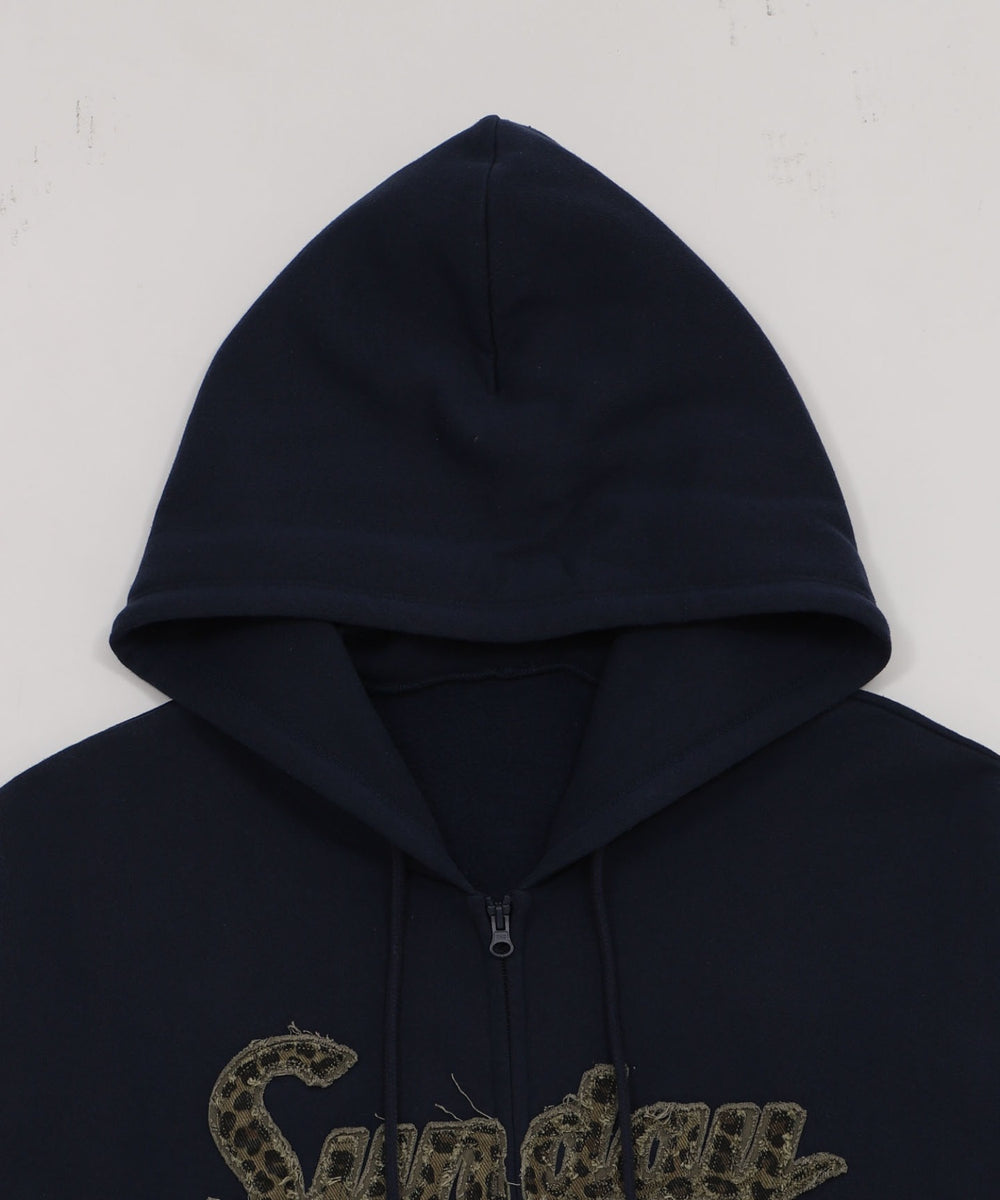 裏起毛レオパードワッペンダブルZIPパーカー