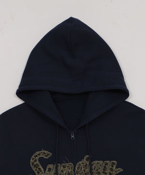 裏起毛レオパードワッペンダブルZIPパーカー