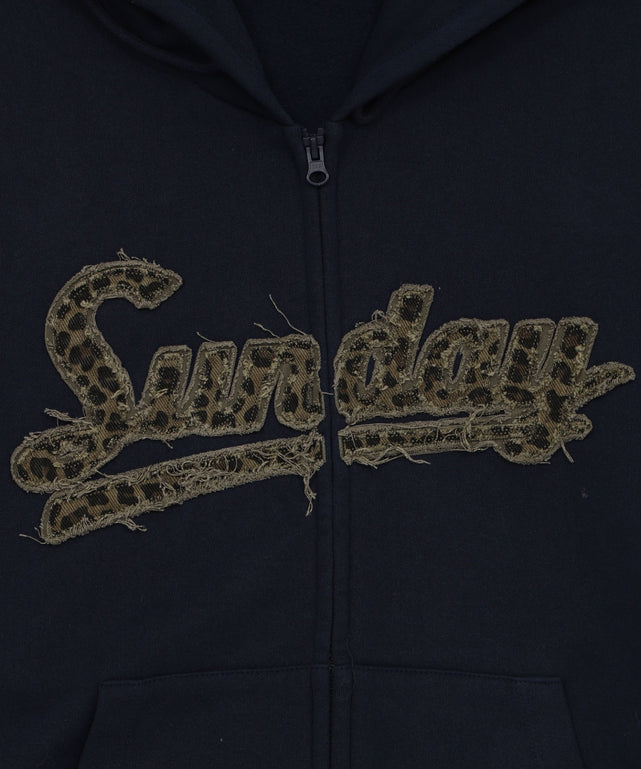 裏起毛レオパードワッペンダブルZIPパーカー