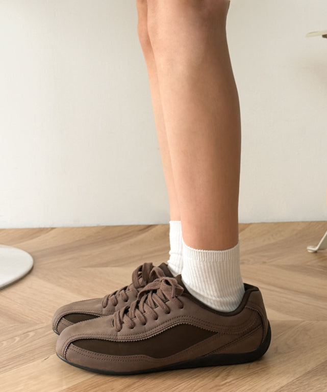 レースアップローカットスニーカー/ブラウン