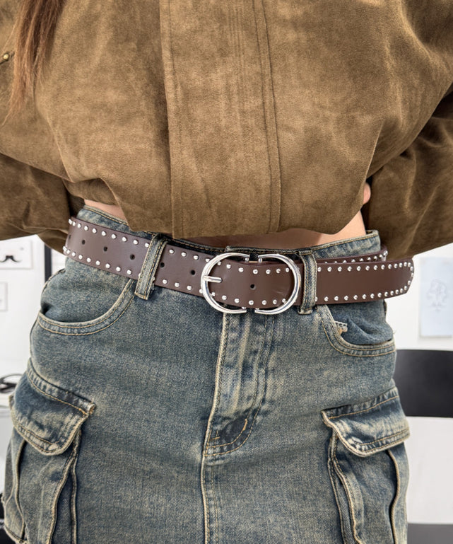 Lダブルリングスタッズベルト/ブラウン