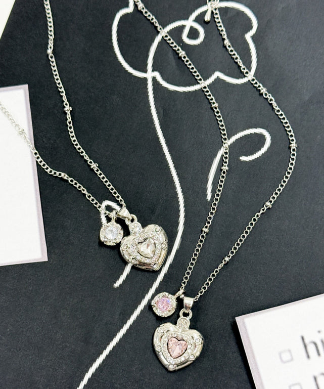 Lハートストーンダブルチャームネックレス