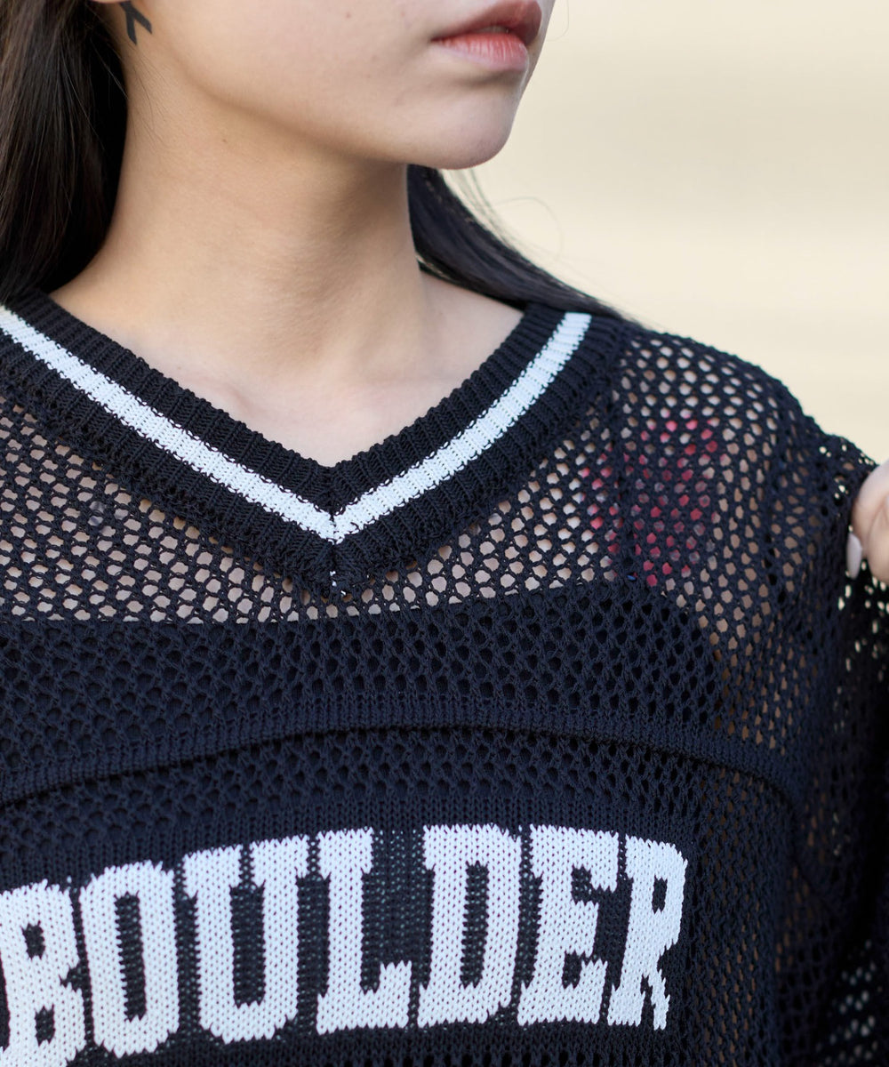 ナンバリングメッシュニットプルオーバー