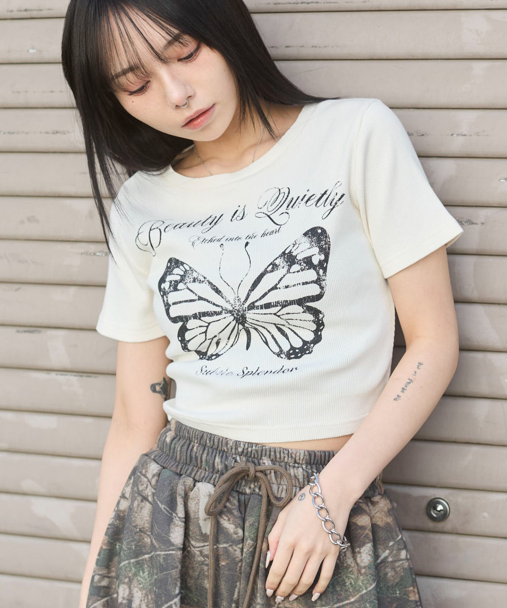 柄２（ホワイト×バタフライ）　モデル:159cm F着用