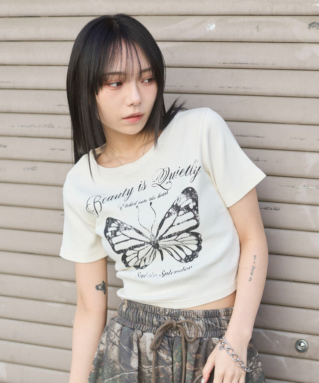 柄２（ホワイト×バタフライ）　モデル:159cm F着用