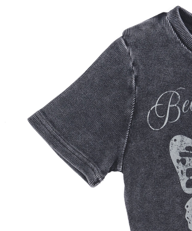 ヴィンテージウォッシュグラフィックリブT