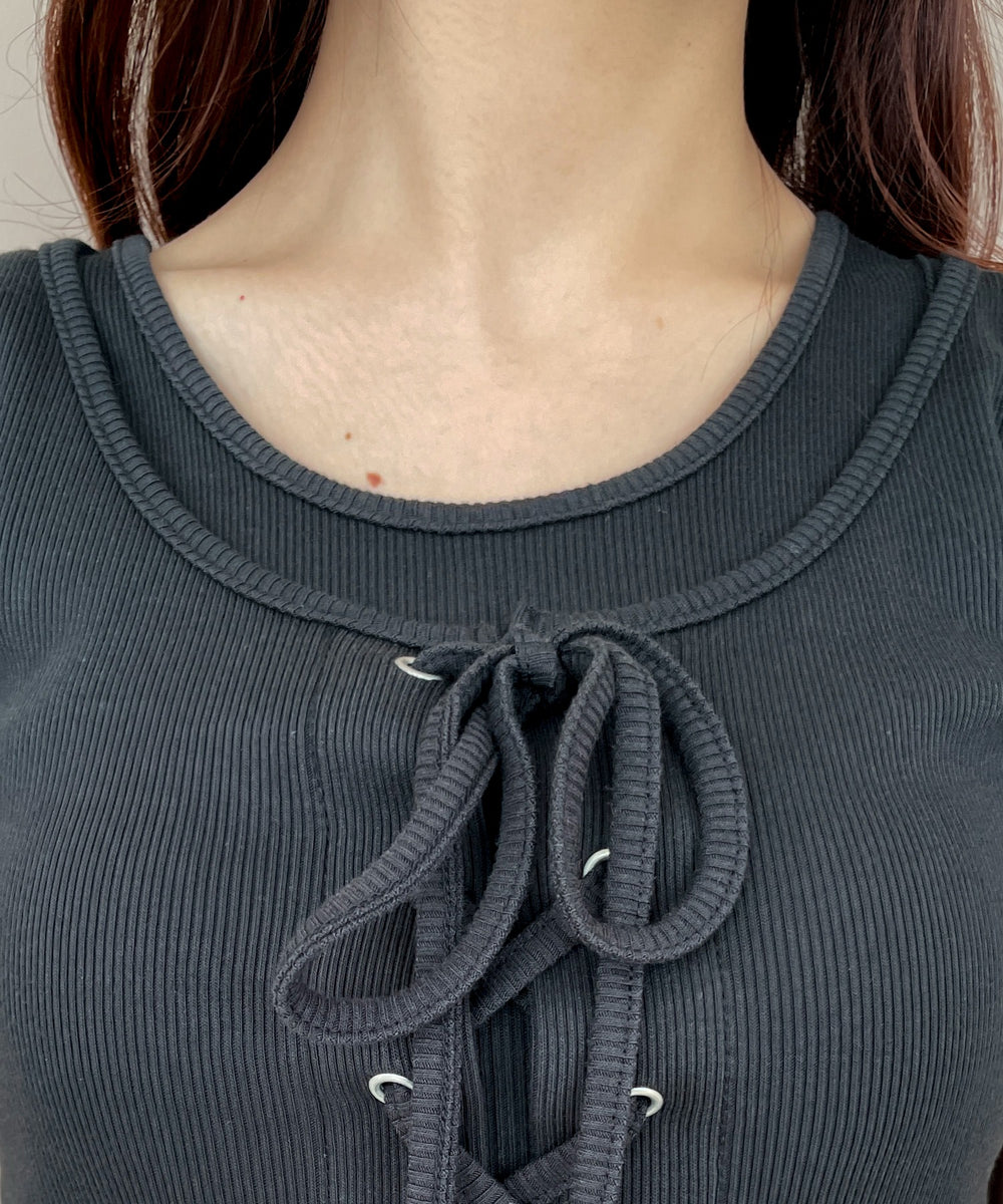 ヴィンテージライクレースアップT