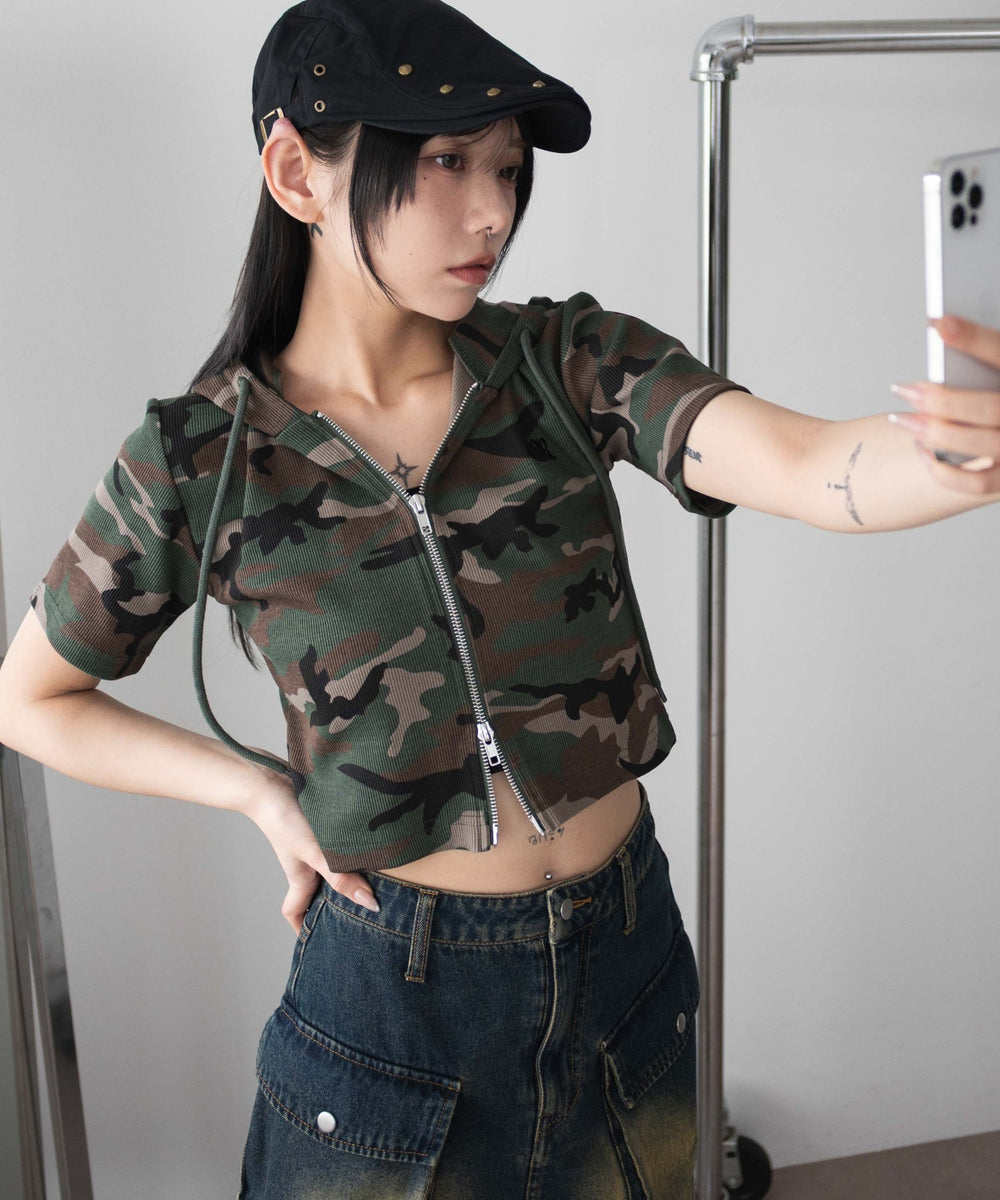 リブハンソデジップパーカー