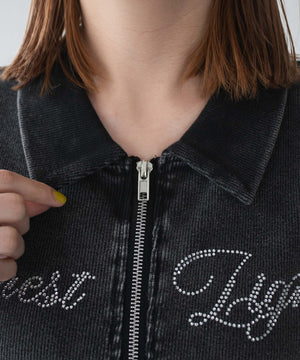 ラインストーンロゴWZIPトップス