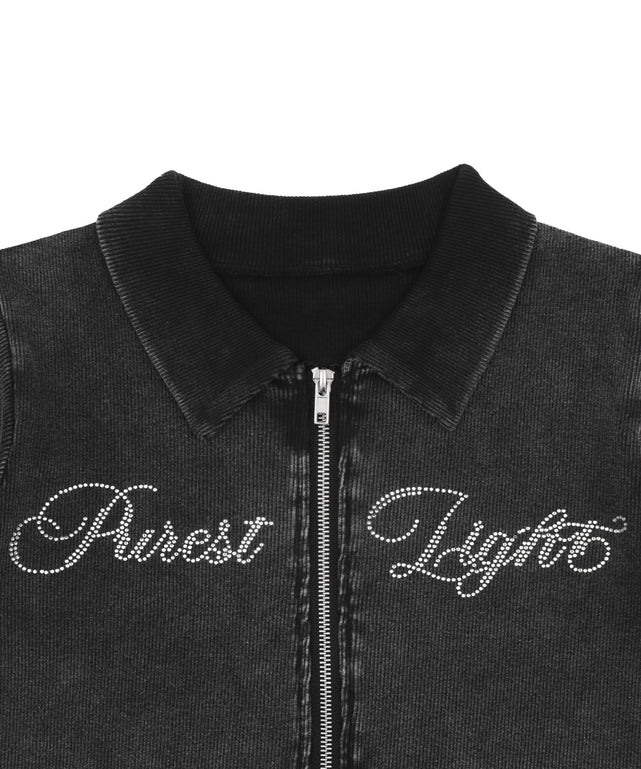 ラインストーンロゴWZIPトップス