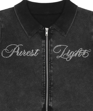 ラインストーンロゴWZIPトップス