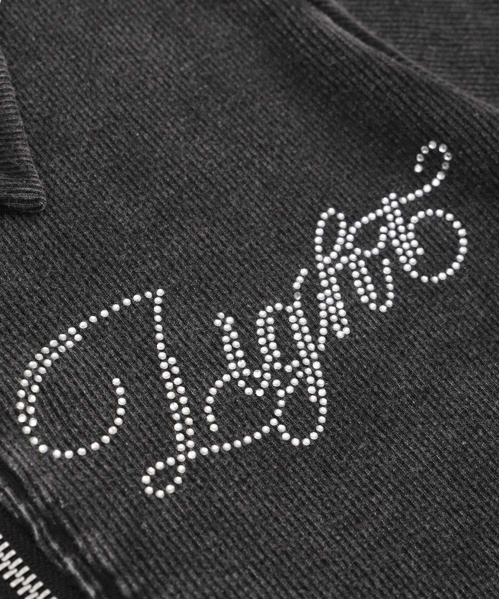 ラインストーンロゴWZIPトップス