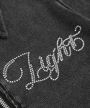 ラインストーンロゴWZIPトップス