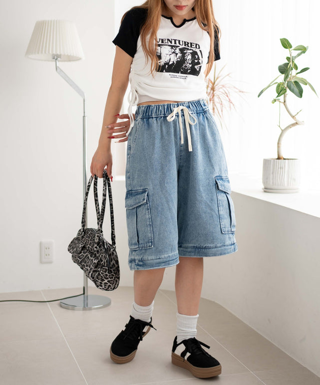 デニム淡加工 モデル：155cm F着用