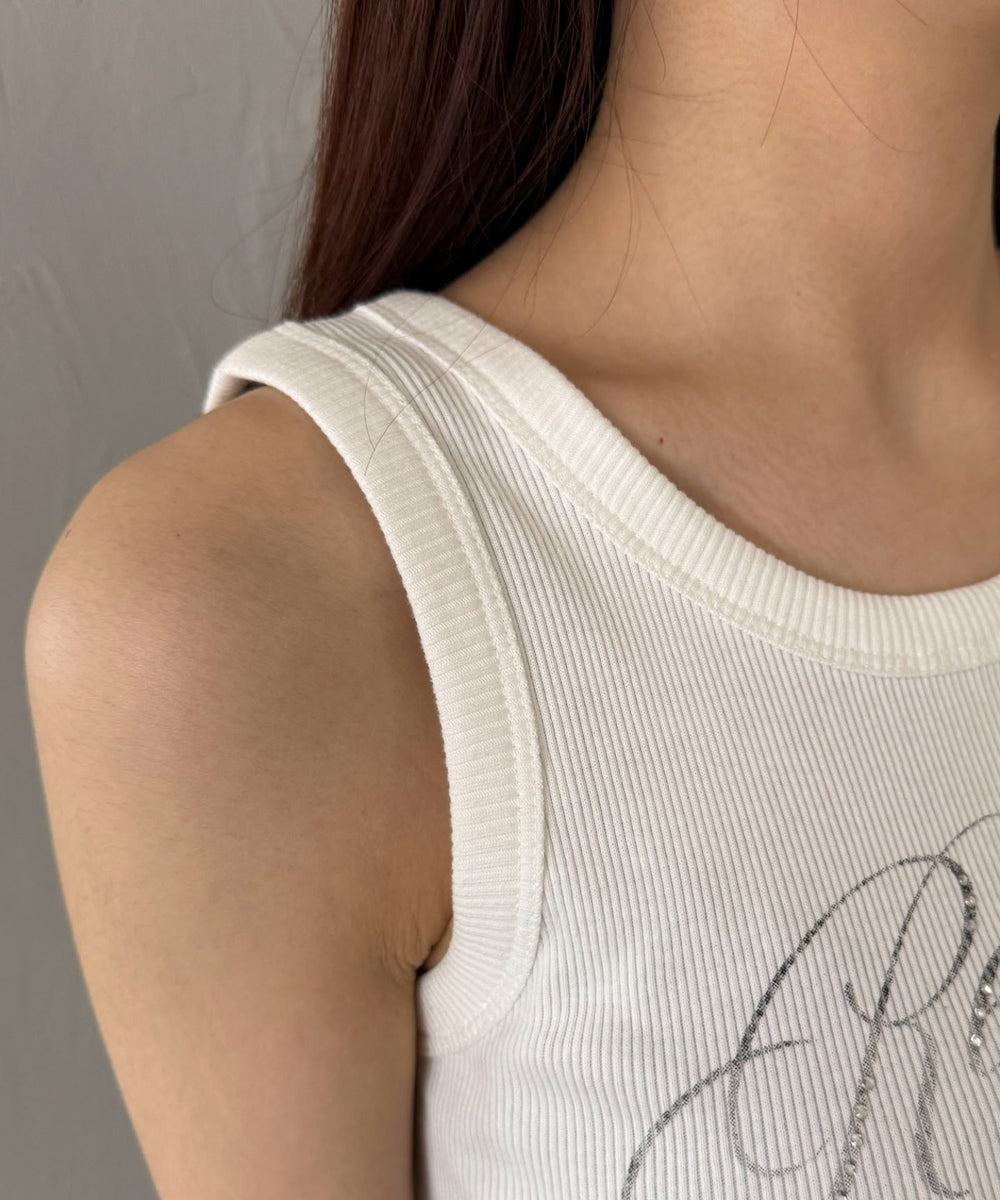 ラインストーンハートグラフィックタンク