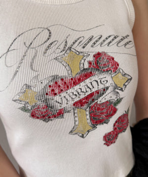 ラインストーンハートグラフィックタンク