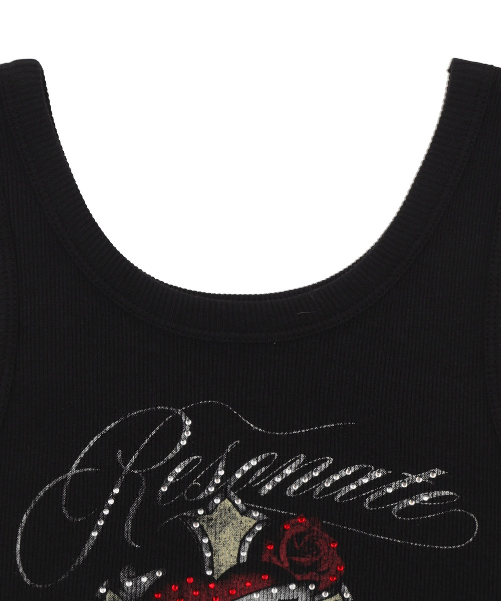 ラインストーンハートグラフィックタンク