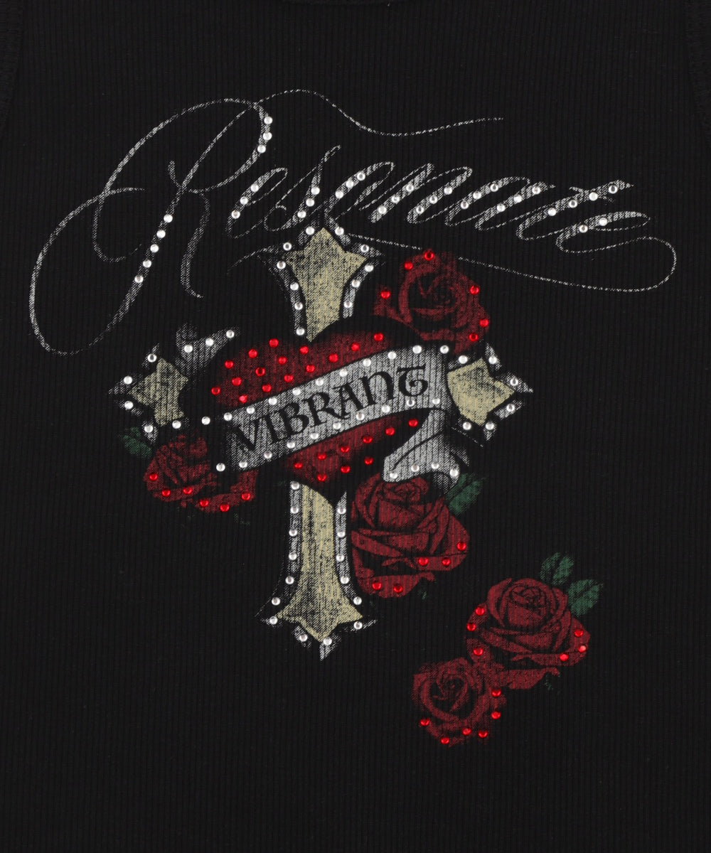 ラインストーンハートグラフィックタンク