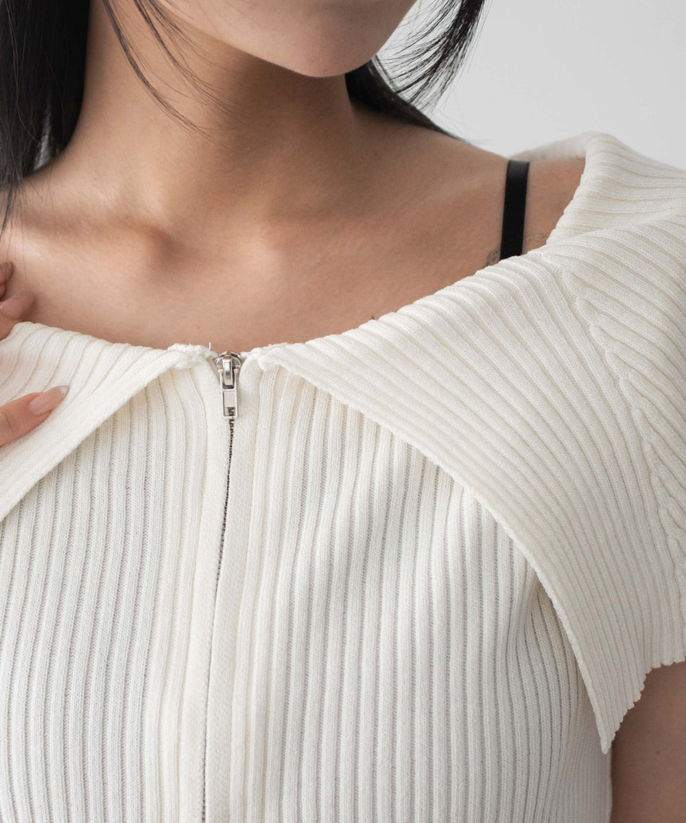 オフショルダブルジップニット