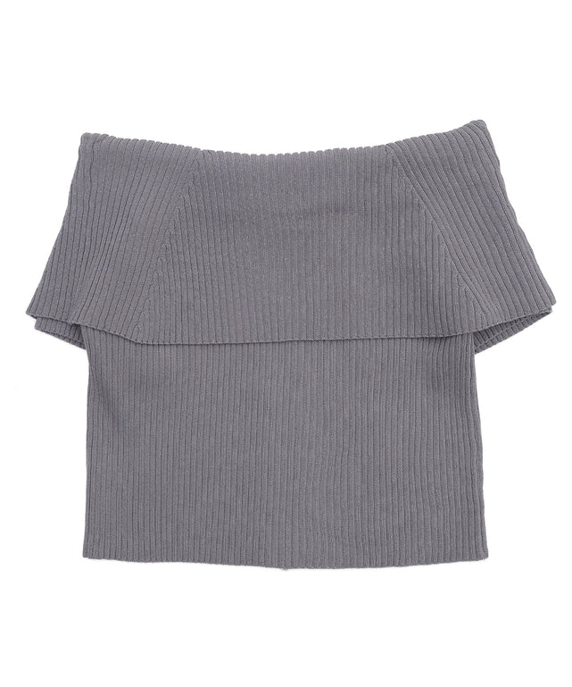 オフショルダブルジップニット