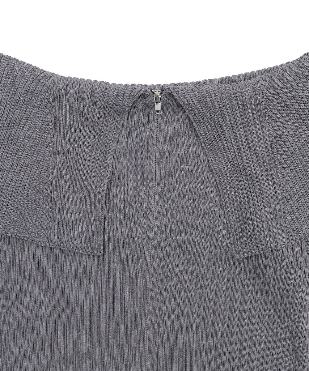 オフショルダブルジップニット