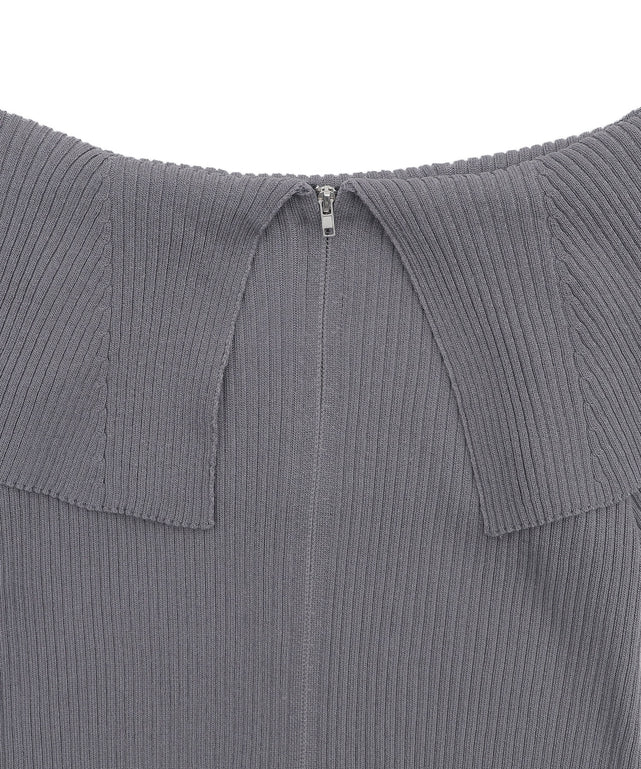 オフショルダブルジップニット