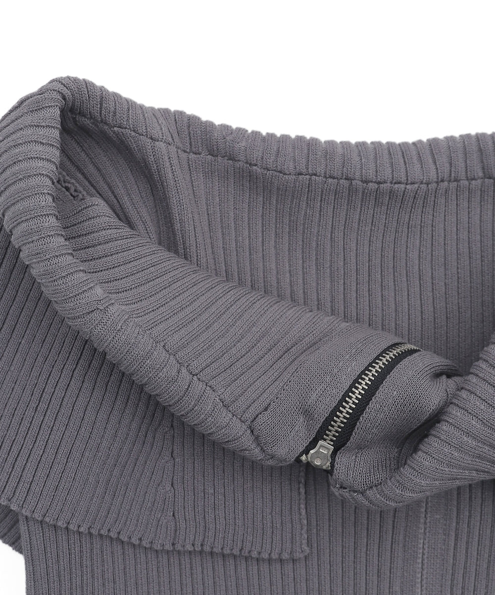 オフショルダブルジップニット