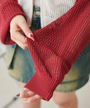 ラグランメッシュニットショートパーカー