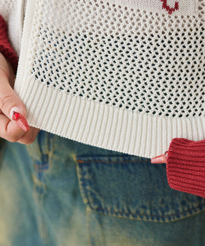 ラグランメッシュニットショートパーカー