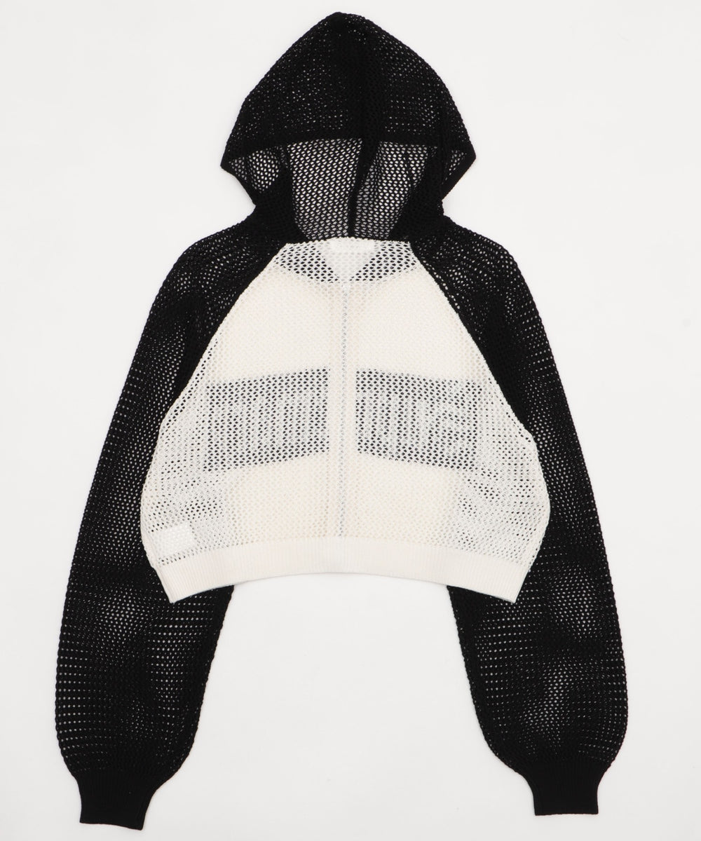 ラグランメッシュニットショートパーカー