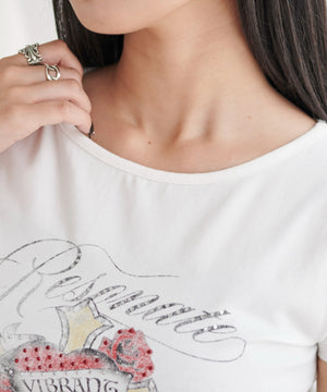 ラインストーンハートグラフィックちびT