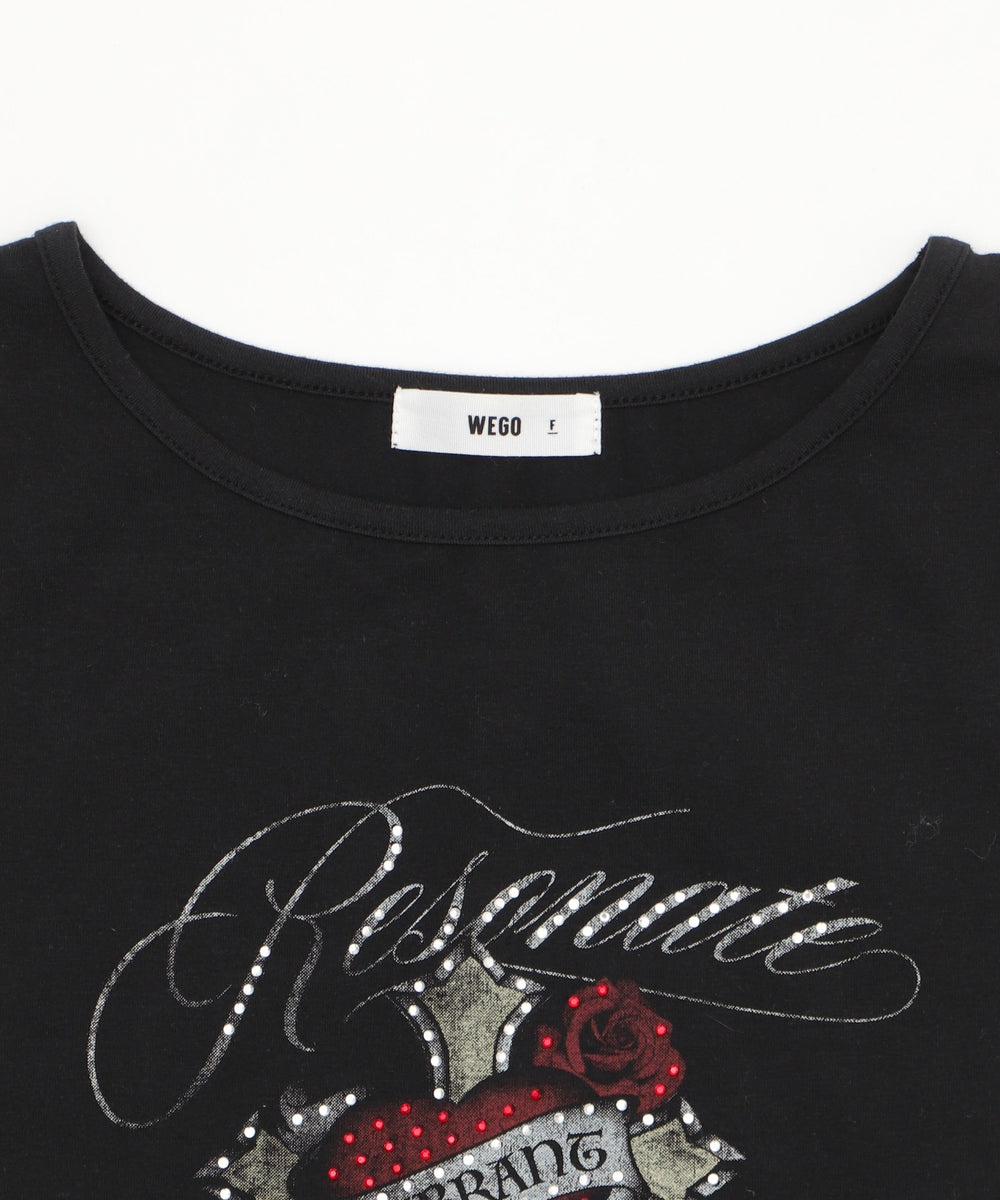 ラインストーンハートグラフィックちびT