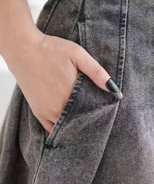 ヴィンテージウォッシュデニムプリーツスカパン